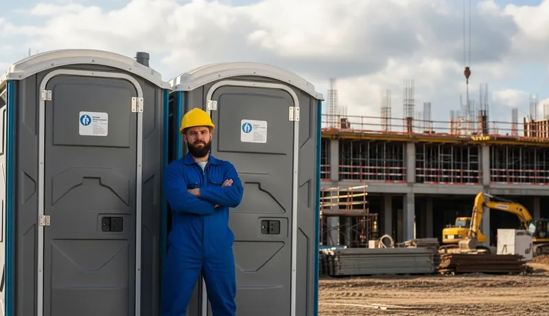 Winterized construction porta potty in Michigan snow